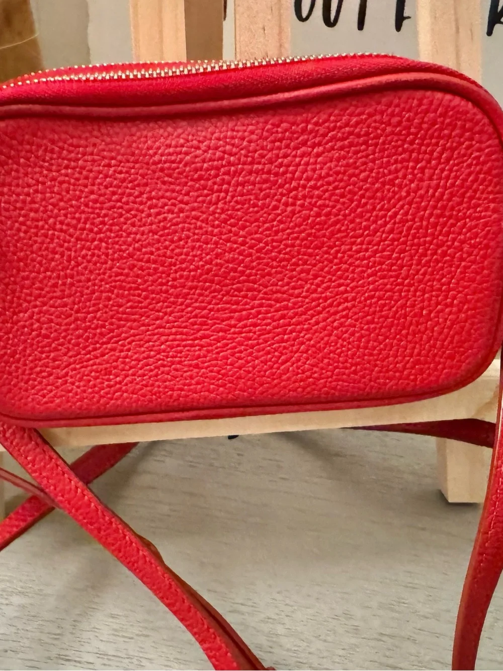 Coach Pebble Leather Red Camera Crossbody Bag Double Zip